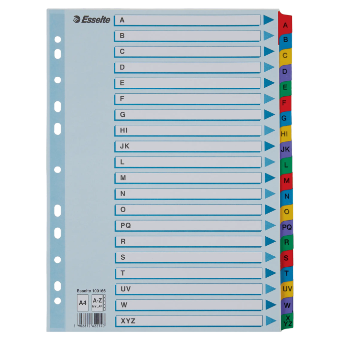 Separatoare din carton A4, index laminat color A-Z, Esselte Mylar