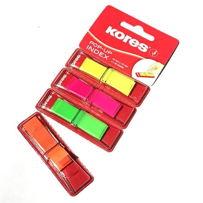 Indecsi autoadezivi - Index autoadeziv din plastic, 12x45mm, 4 culori x 25 file/set, Kores