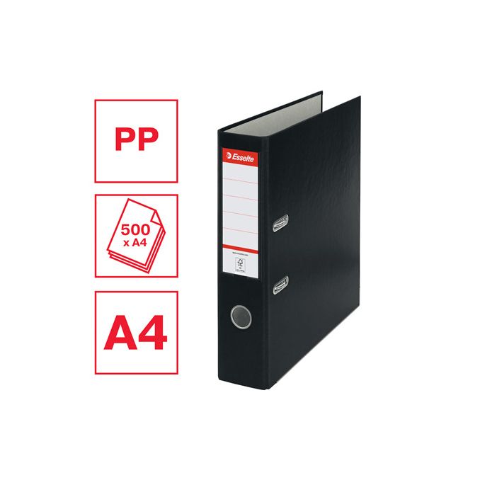 Bibliorafturi - Biblioraft plastifiat A4, 75mm, negru, Esselte Economy