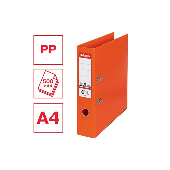 Bibliorafturi - Biblioraft plastifiat int-ext A4, 75mm, portocaliu, Esselte Standard No.1