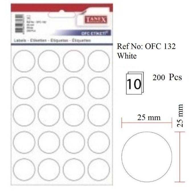 Etichete autoadezive - Etichete autocolante Tanex, D25mm, 200 buc/set, albe Etichete autoadezive - Etichete autocolante Tanex, D25mm, 200 buc/set, albe
