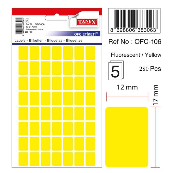 Etichete autoadezive - Etichete autocolante color Tanex, 12x17mm, 280 buc/set, galben fluorescent Etichete autoadezive - Etichete autocolante color Tanex, 12x17mm, 280 buc/set, galben fluorescent