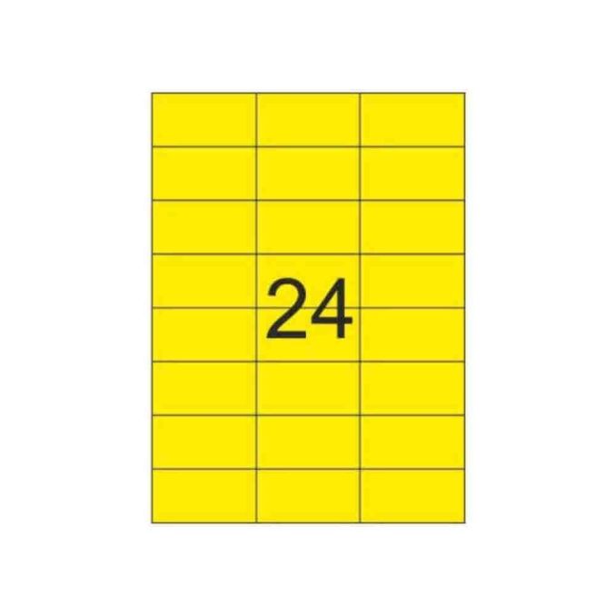 Etichete autoadezive - Etichete autocolante color Tanex, 24/A4, 64x 34mm, 25 coli/top, galben fluorescent