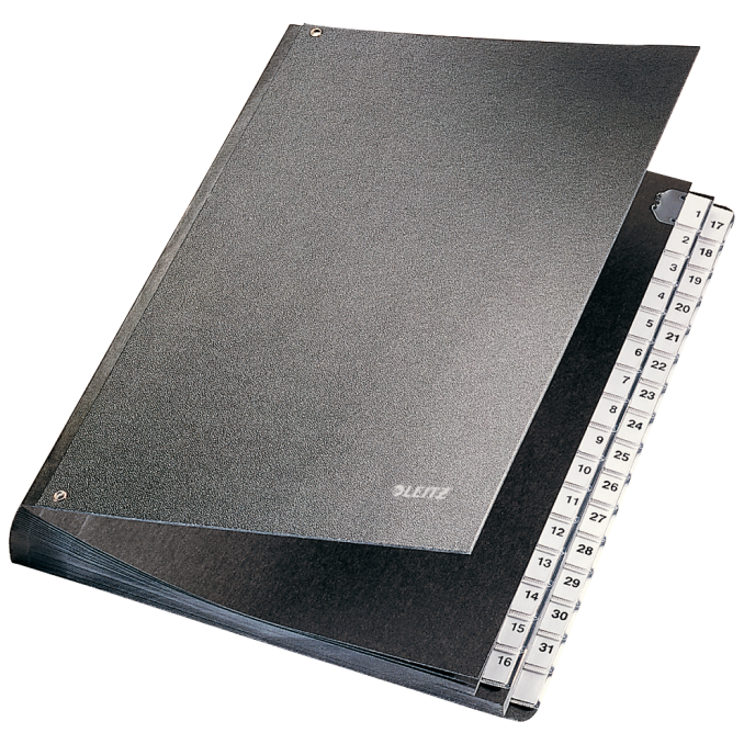 Mape - Mapa carton A4, pentru semnaturi, cu separatoare si index 1-31, negru, Leitz Mape - Mapa carton A4, pentru semnaturi, cu separatoare si index 1-31, negru, Leitz