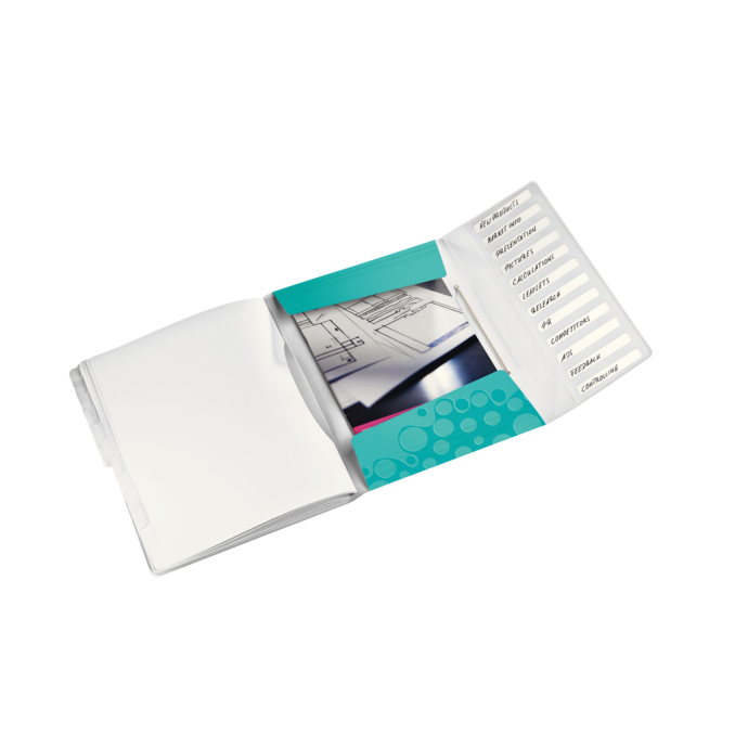 Mape - Mapa plastic A4, cu elastic, 12 separatoare, turcoaz metalizat, Leitz WOW