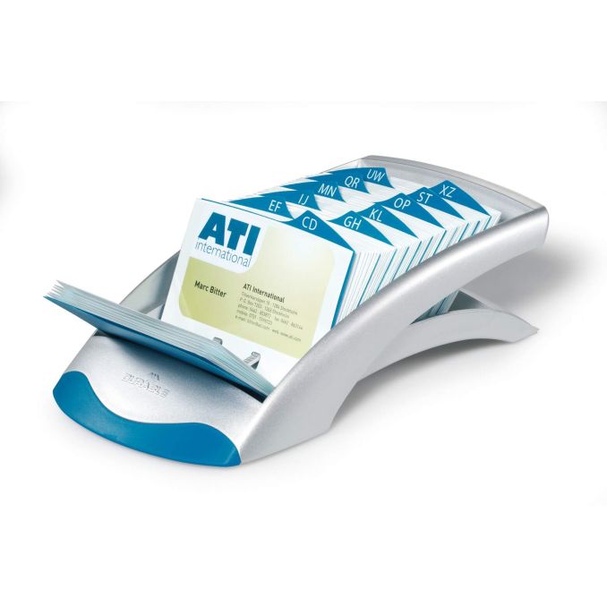Suport carti vizita - Suport liniar, pentru 200 carti de vizita, argintiu, Durable Visifix Desk