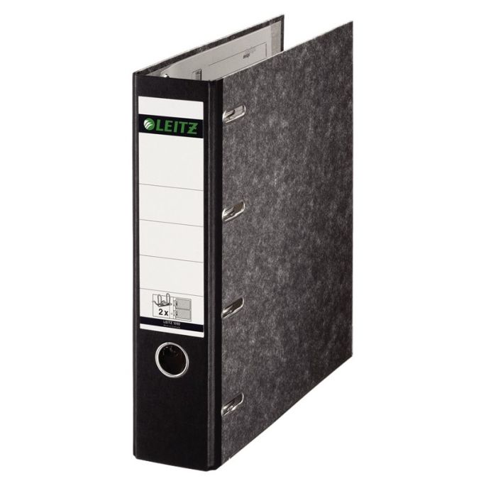 Bibliorafturi - Biblioraft carton A4, 80mm, 2 mecanisme, 180 grade, negru marmorat, Leitz Bibliorafturi - Biblioraft carton A4, 80mm, 2 mecanisme, 180 grade, negru marmorat, Leitz