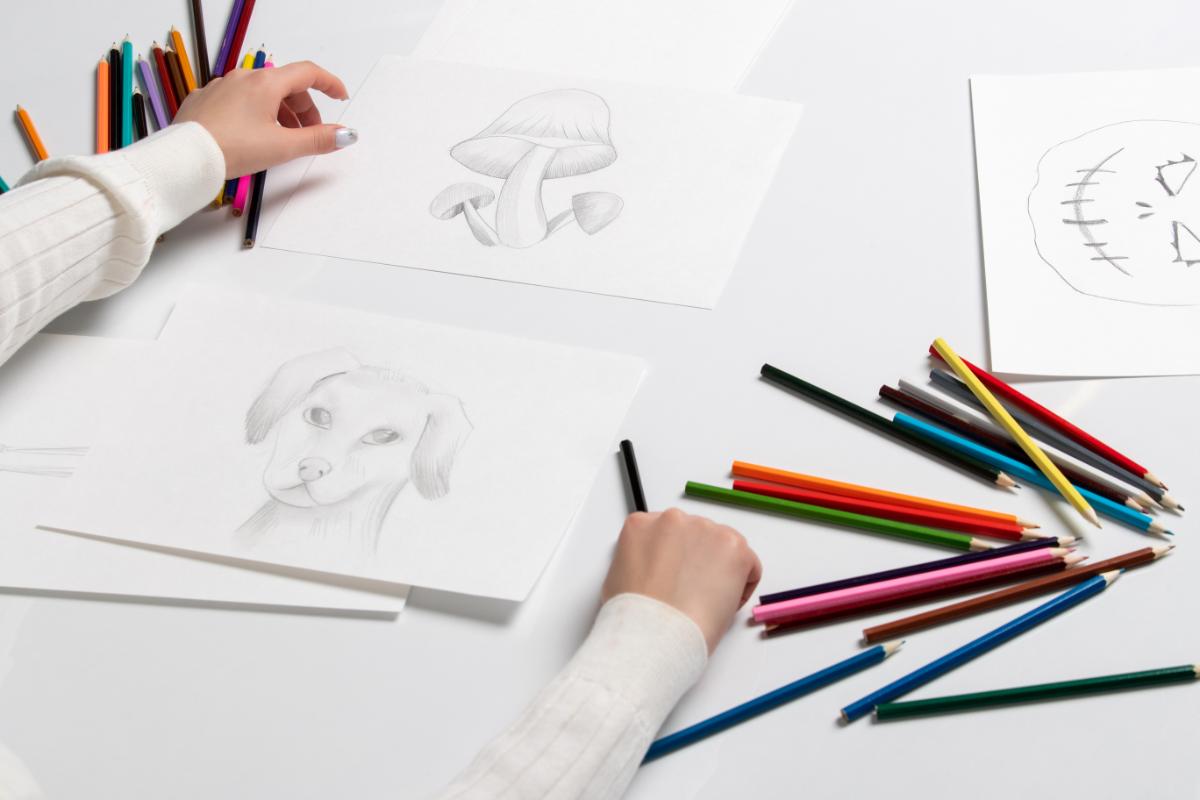 2. Desen în creion simplu și ușor_ce exerciții pentru începători te vor ajuta să îți îmbunătățești această tehnică_creioane colorate, maini, planse, caine