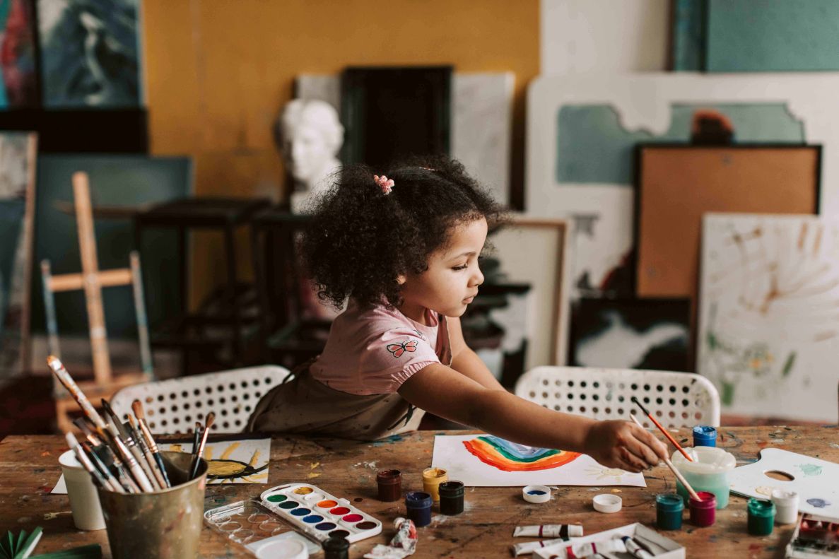 3. Activități cu copii în casă - îmbogățește rutina copilului tău prin creativitate și învățare - fată, acuarele, pensule